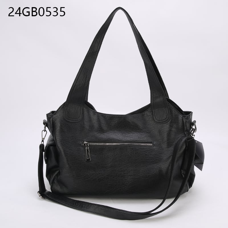 Faux leather shoulder bag with double zipper pocket