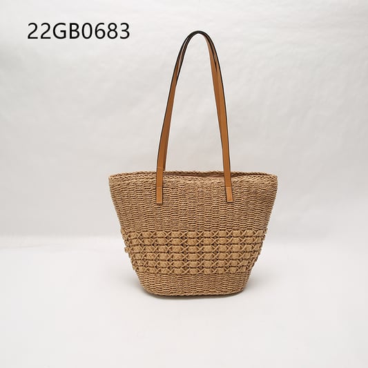 Large capacity women&#x27;s single shoulder straw bag zip closure two handles casual fashionable beach holiday basket tote new l