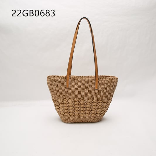 Large capacity women&#x27;s single shoulder straw bag zip closure two handles casual fashionable beach holiday basket tote new l