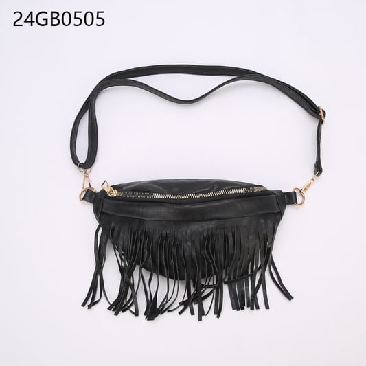 Black belt bag with fringe