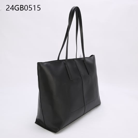 Black faux leather tote bag