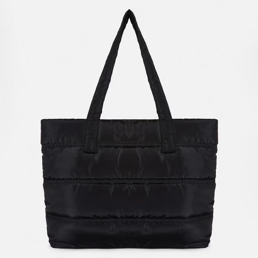 Women's black quilted shopper bag